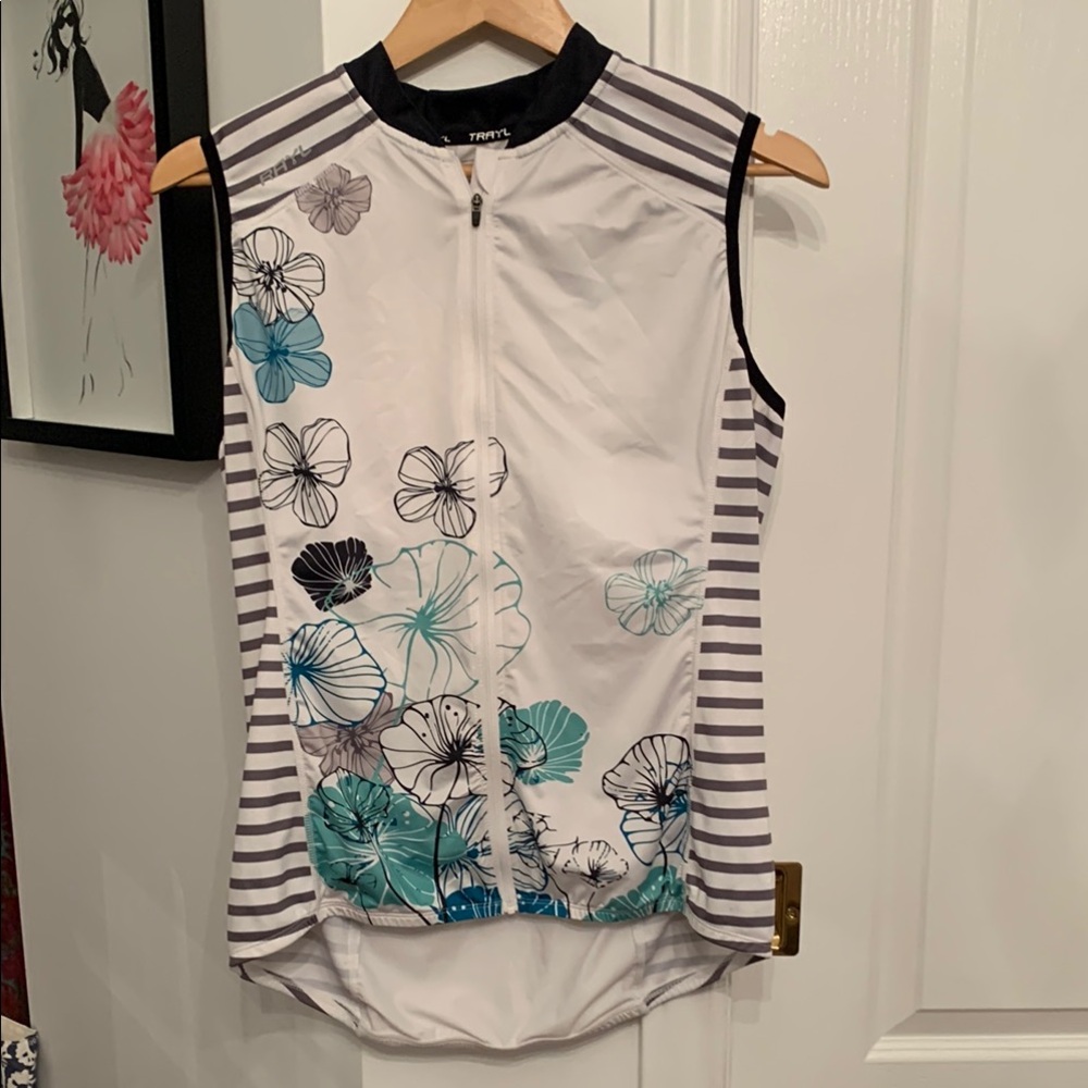 Cyclist top Floral Striped Sleeveless  White and green